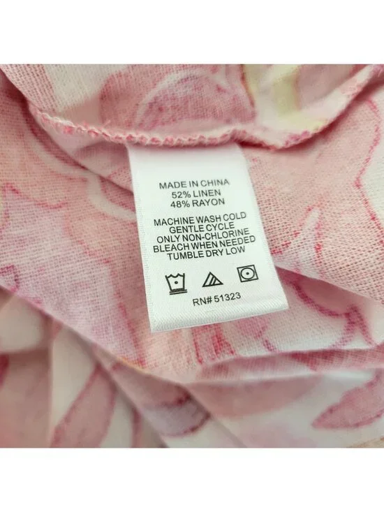 Cece Women's XL Floral Smocked Waist Wide Leg Pants Linen Blend Pink Multicolor - Picture 5 of 6